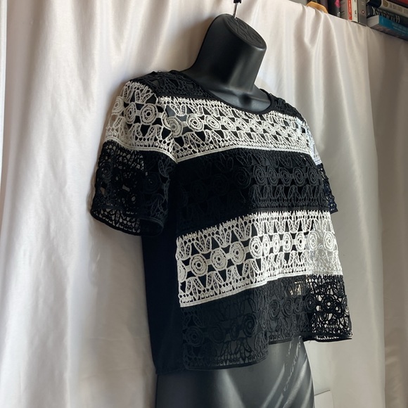 Jealous Tomato Stripped Crochet Cropped Top Size Small - Picture 3 of 11